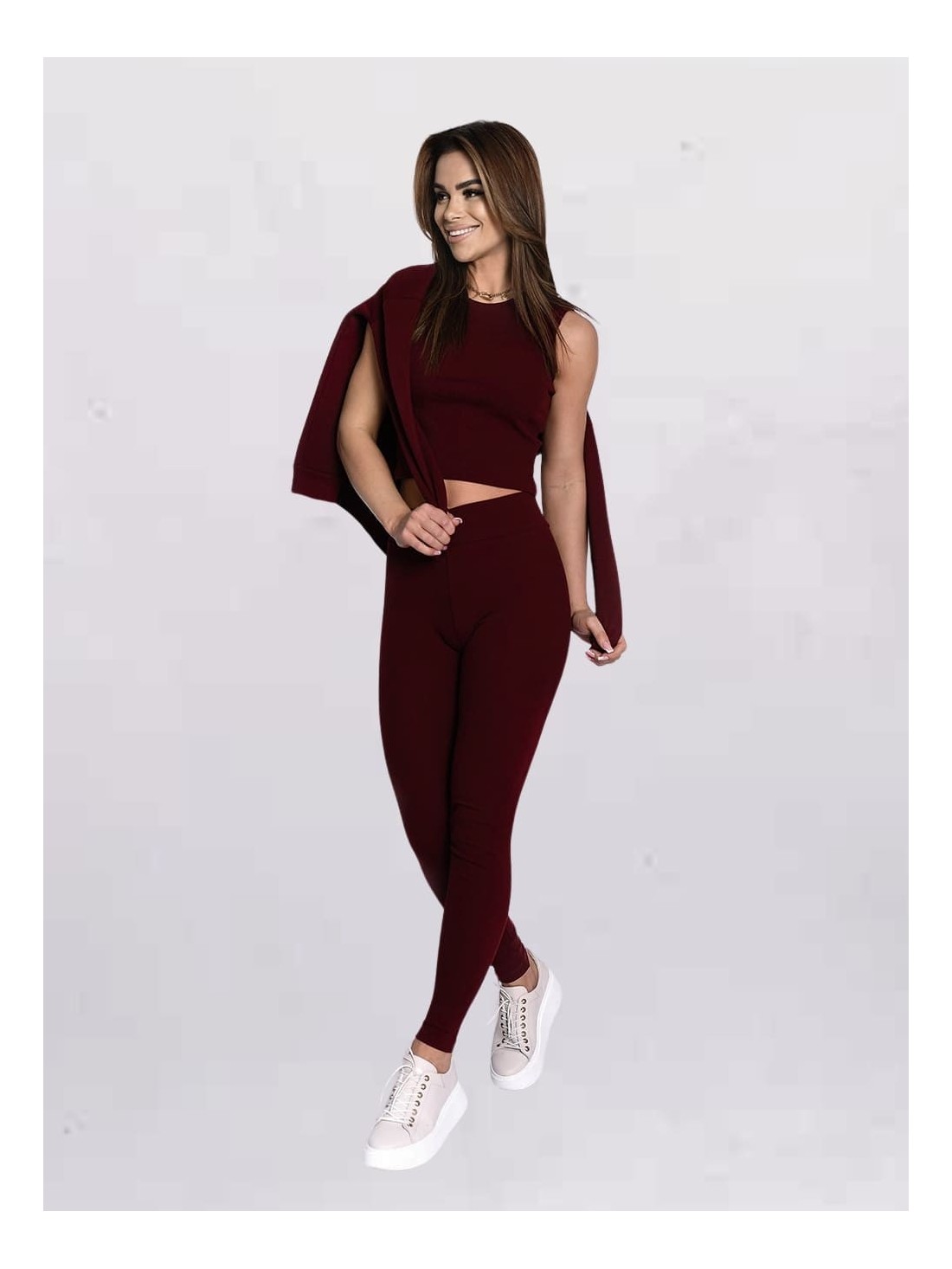 Set trei piese pentru femei din bumbac burgundy FI763